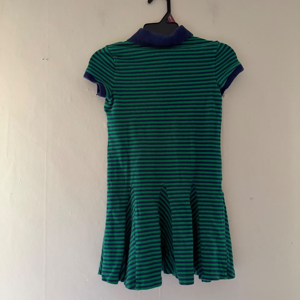 Polo Ralph Lauren Girls Striped Pleated Dress Size S (7) Green Collared Preppy - Picture 2 of 6